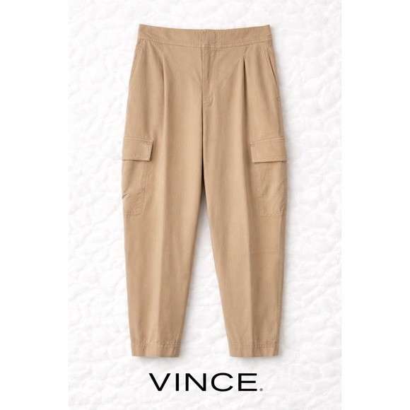 Vince Pants - Vince Linen Blend Cargo Pants Womens 2 Khaki Utility Casual Relaxed Pockets